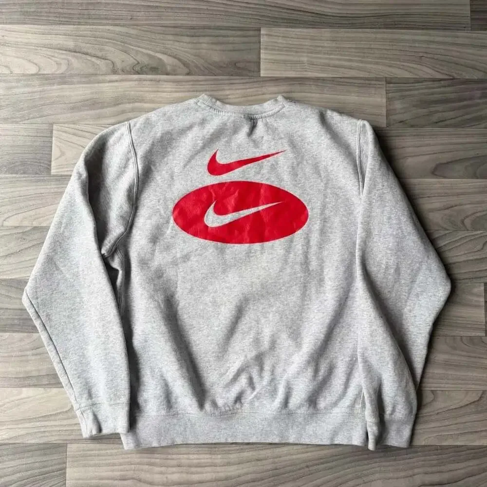 Nike Center Swoosh Crewneck Sweatshirt Size M Grey Red Y2K